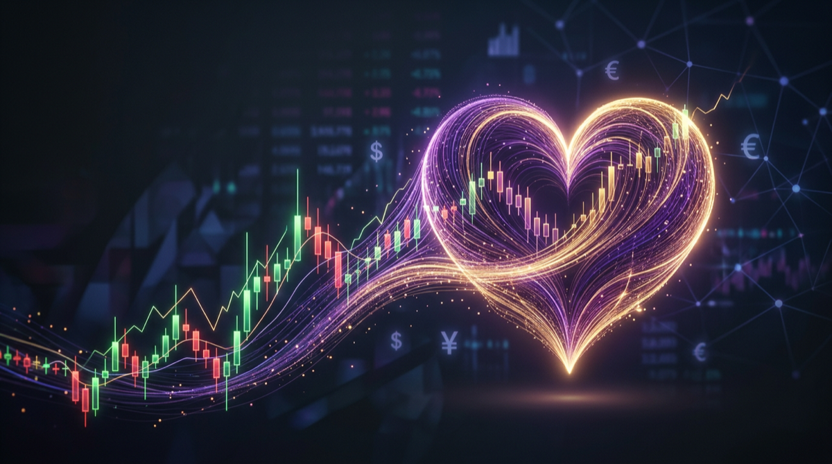 Stock market chart blending into a charitable heart symbol for noncash donations